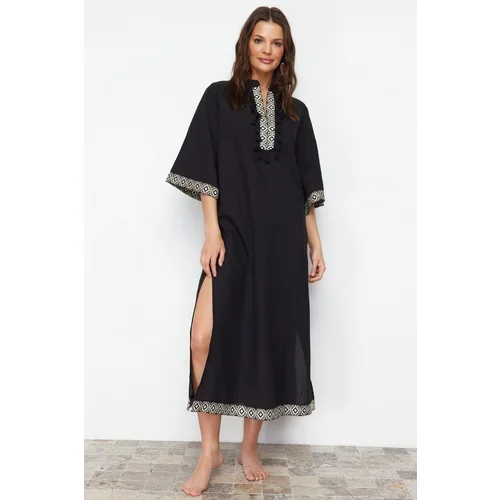 Trendyol Black Wide Fit Maxi Woven Stripe Accessory Beach Dress