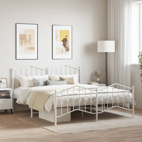 VidaXL Metalni okvir kreveta uzglavlje i podnožje bijeli 160x200 cm Slike