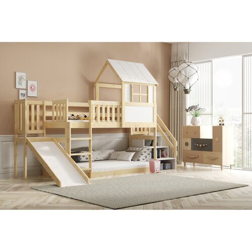 Molarem Home Drveni dječji povišeni krevet Antresola s toboganom I stepenicama - 200x90cm - svijetlo drvo Cene