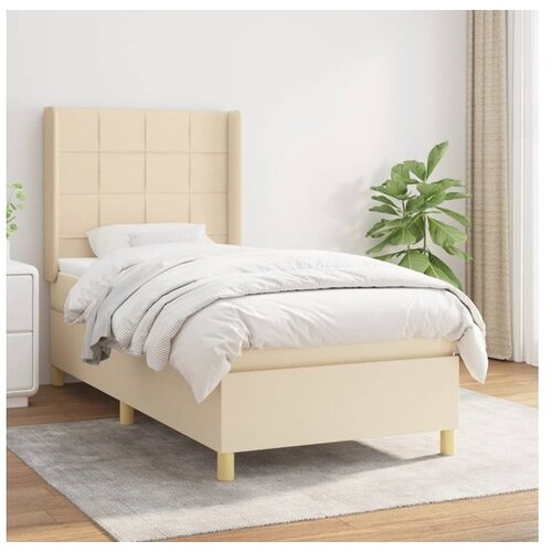 vidaXL Box spring postelja z vzmetnico krem 90x190 cm blago Cene