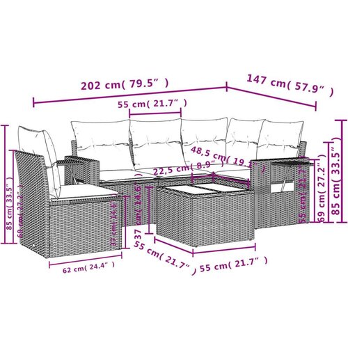 vidaXL 6-dijelni set vrtnih sofa s jastucima bež od poliratana Cijene