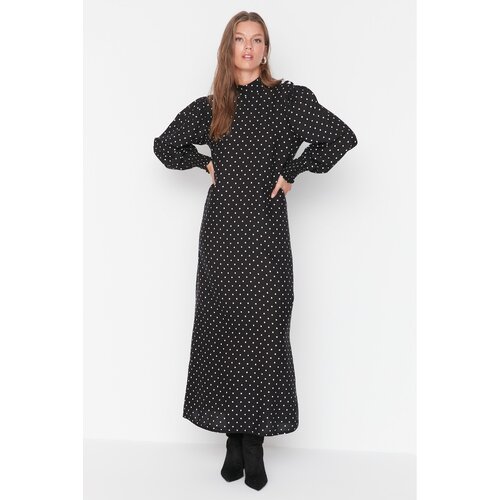 Trendyol Black Polka Dot Shoulder Button Detailed Viscose Woven Dress Slike