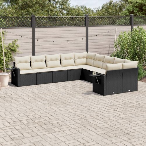  10-dijelni set vrtnih sofa s jastucima crni od poliratana Cijene