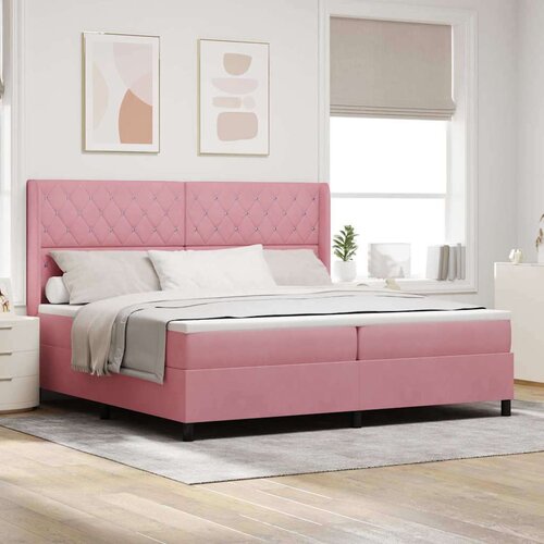 Box spring krevet s madracem Ružičasta 200 x 200 cm Baršun - Ružičasta 200 x 200 cm Kristal s dugmadima Cene