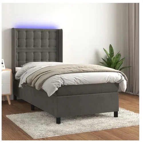  Box spring postelja z vzmetnico LED temno siva 90x190 cm žamet