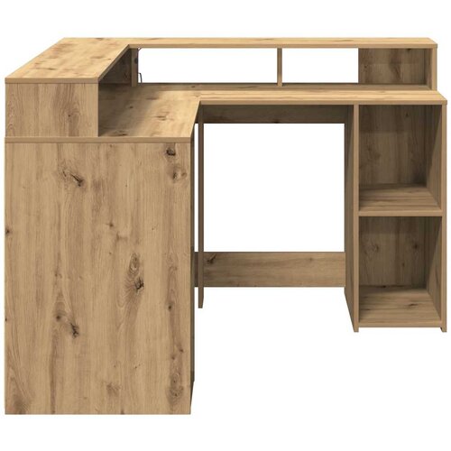 Radni stol s LED svjetlima boja hrasta 130 x 130 x 91 cm drveni Slike