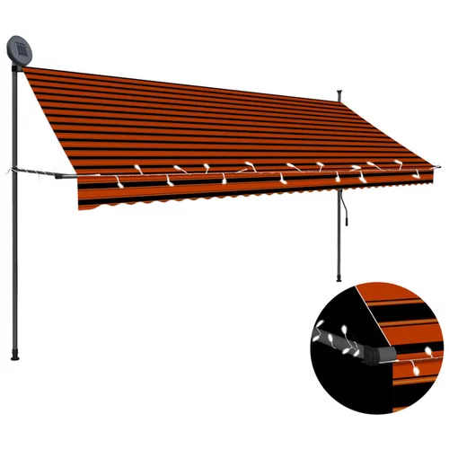  ročno zložljiva tenda z LED lučmi 350 cm oranžna in rjava
