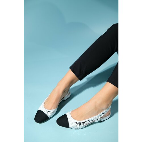 LuviShoes LUJO White Sequined Women's Open Back Flat Ballerina Shoes Cene