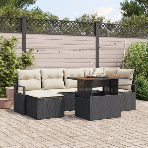 vidaXL 7-delni vrtni sofa set z blazinami črn poli ratan akacija Cene