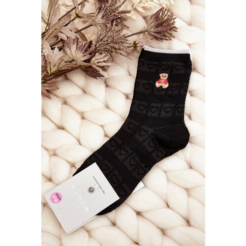 Aura.via Women&amp;#039;s Patterned Socks with Bear Black Slike