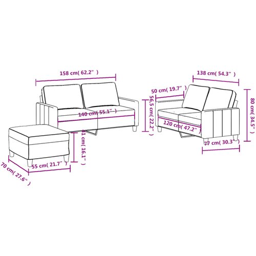  3-dijelni set sofa s jastucima krem od tkanine Slike