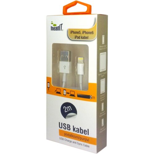 Mean IT USB kabl za Iphone 5 / 6, iPAD, dužina 2.0 metra, bijeli - KABEL ZA IPHONE 5 / 6, iPAD Cijene