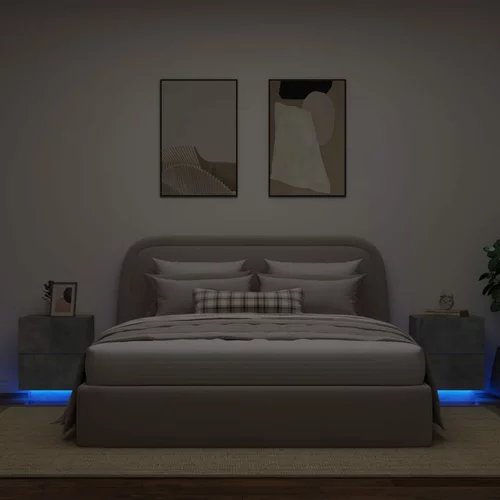  Noćni ormarići s LED svjetlima 2 kom siva boja betona