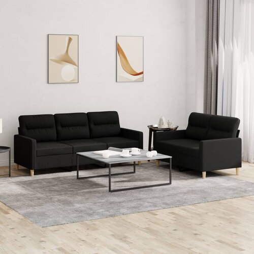  2-dijelni set sofa s jastucima crni od tkanine Cijene