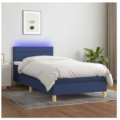 vidaXL Box spring postelja z vzmetnico LED modra 90x200 cm b