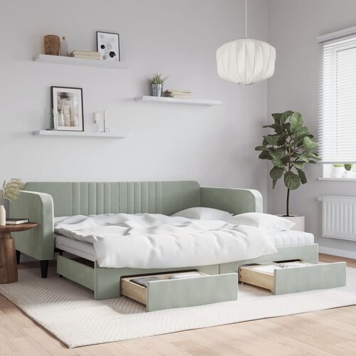 VidaXL Izvlečna dnevna postelja s predali svetlo siva 100x200 cm žamet Slike