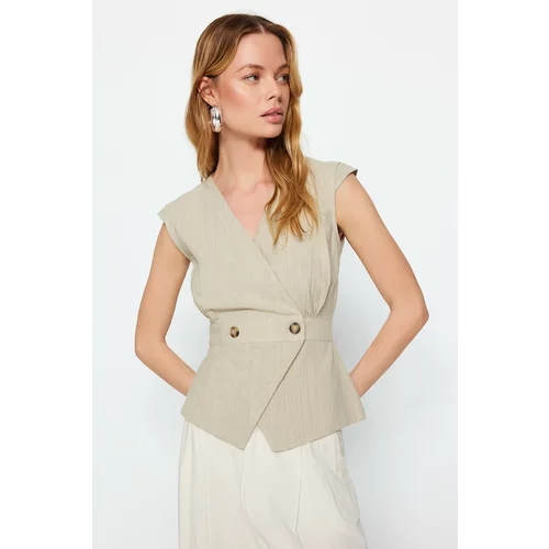 Trendyol Gray Woven Bone Button Detailed Double Breasted Blouse