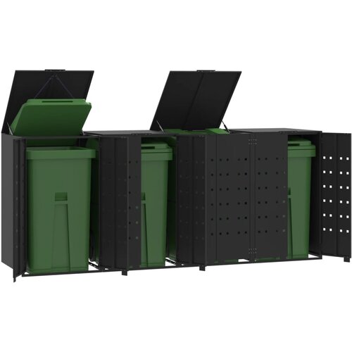 VidaXL Spremi&amp;scaron;te za 4 kante za otpad crno 276 x 79 x 117 cm čelično Slike