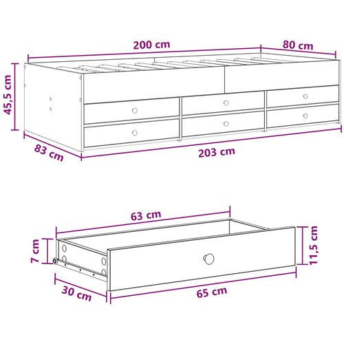  Okvir kreveta s pohranom s ladicama Hrast sonoma 80 x 200 cm Slike