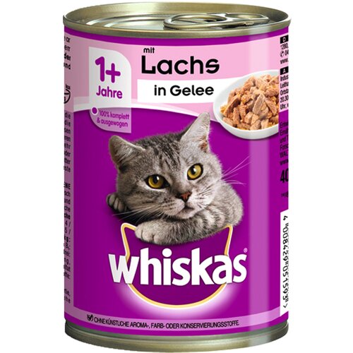 Whiskas 1+ pločevinke 24 x 400 g - Z lososom v želeju Slike