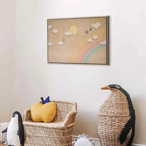  Slika - Holiday Sky - Sunny Day with a Rainbow and Flying Birds 90x60 U prirodnom drvenom okviru Slike