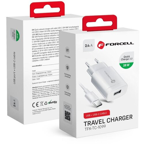 forcell kućni punjač  TFK-TC-1099 usb type c 2.4A 3.0 18W bela Cene