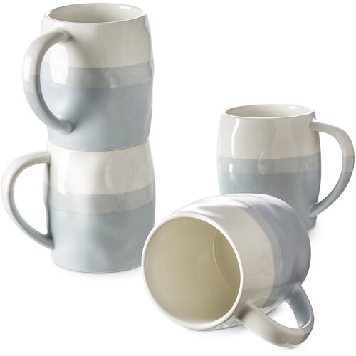 Dowan komplet 4 porcelanskih skodelic s velikim ročajem za kavo s prostornino 414 ml, čaj, mleko, kakav, keramične skodelice, darilo za rojstni dan, božič, svetlo modra in bela, (21635400) Cene