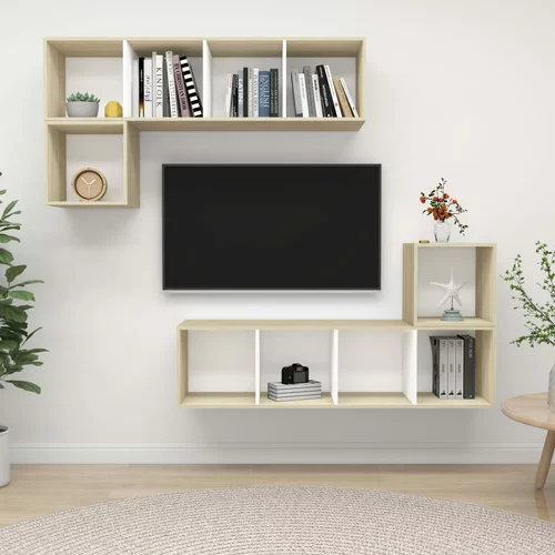  4-dijelni set TV ormarića bijeli i boja hrasta od iverice
