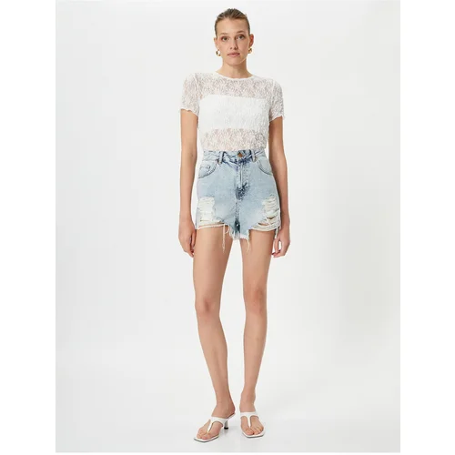 Koton Rachel Araz X Cotton - Lace Short Sleeve T-Shirt