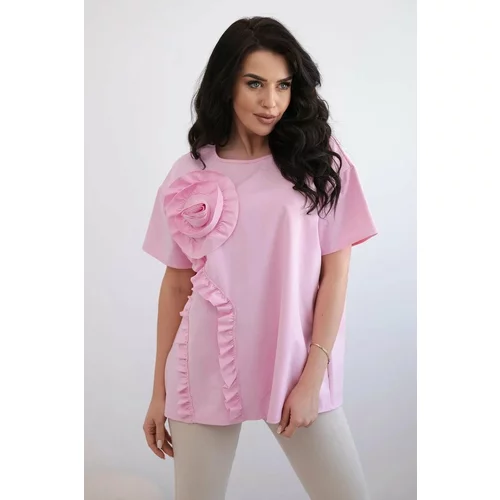 Kesi New punto blouse with decorative flower in light pink color