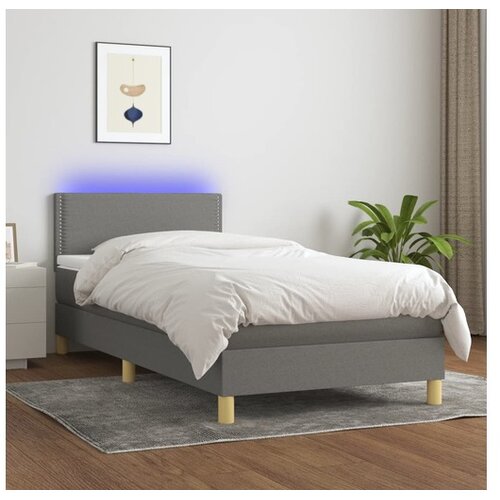  Box spring postelja z vzmetnico LED temno siva 80x200 cm blago Cene