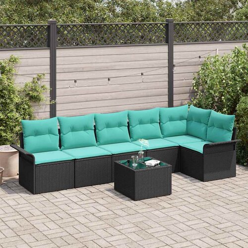 Sjedeća garnitura za vrt 6 kom. Crna poliratan 297,5 x 132,5 x 69 cm Slike