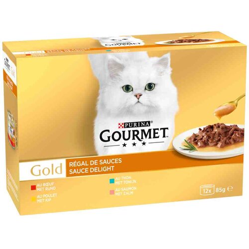 3 + 1 gratis! 4 x Gourmet Gold - Sočne fine trakice: varijante s piletinom 4 x (12 x 85 g) Slike