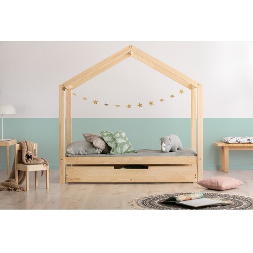 Adeko Otroška postelja v obliki hiške/z dodatnim ležiščem s prostorom za shranjevanje z letvenim dnom 90x190 cm v naravni barvi RM – Cene