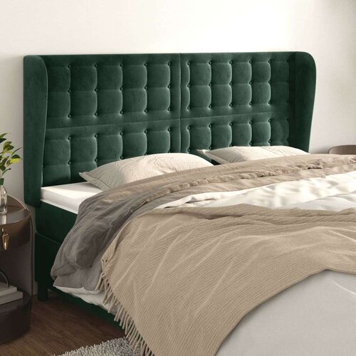  Vzglavje z u&amp;scaron;esi temno zeleno 203x23x118/128 cm žamet, (20934075) Slike