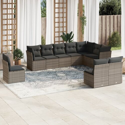 vidaXL 10-dijelni set vrtnih sofa od poliratana s jastucima sivi Cijene