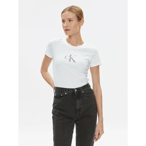 Calvin Klein Jeans Majica J20J222961 Bela Slim Fit
