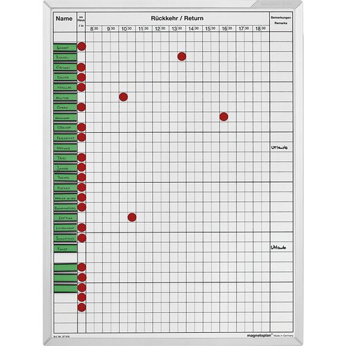 Magnetoplan Planer prisotnosti in odsotnosti, &amp;Scaron;xV 450 x 600 mm, za 30 zaposlenih Slike