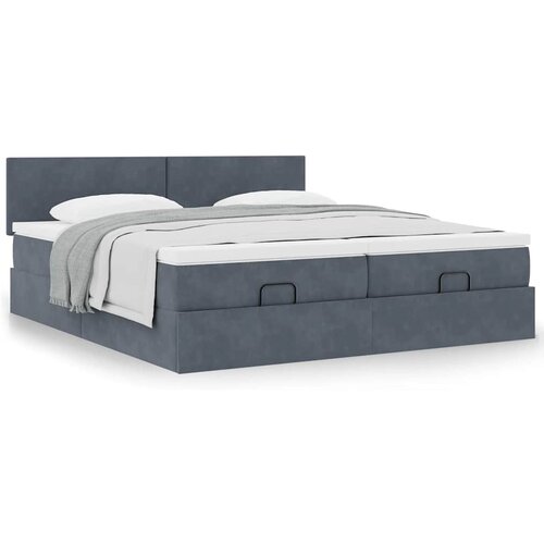 vidaXL Otomanski posteljni okvir z vzmetnicami siv 200x200cm žamet Cene