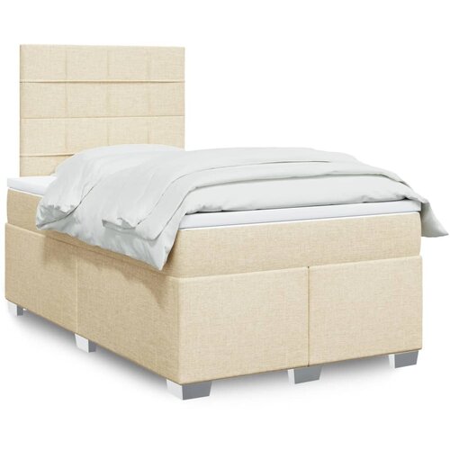VidaXL Box spring postelja z vzmetnico krem 120x200 cm blago Slike
