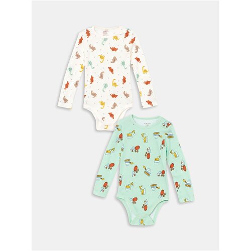 LC Waikiki LCW Crew Neck Short Sleeve Printed Baby Boy Snap-On Bodysuit 2-Piece Cene