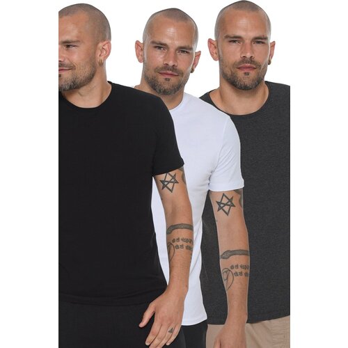 Dewberry TRIPLE SET T8569 BIKE COLLAR MEN'S T-SHIRT-BLACK-WHITE-ANTHRACITE Slike