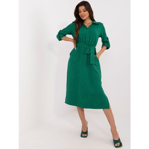 Fashion Hunters Green midi shirt dress with collar Slike