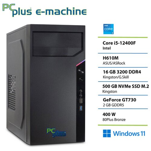 PCPLUS namizni računalnik e-machine i5 12400F/16GB/SSD 500GB/GT 730 2GB/Win 11 Pro 148980 Cene