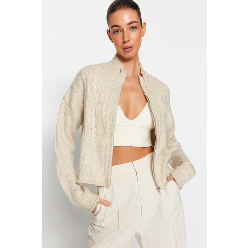 Trendyol Stone Soft Texture Zippered Knitted Sweater Cardigan Cene