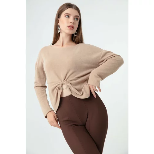 Lafaba Women's Beige Knitted Sweater with Accessory Detail