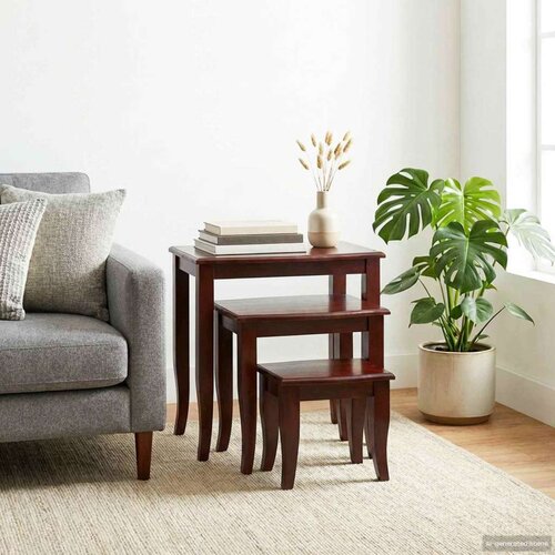  Nesting bočni stolovi 3 pcs Smeđa Čvrsto mahagonijsko drvo Cijene