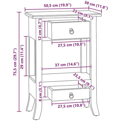  Konzolna stolica s ladicama Prirodna 50 5 x 30 x 75 5 cm Slike