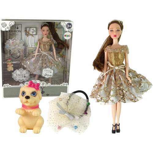  Lutka za igru Emily s smeđom kosom i psom s roza ma&amp;scaron;nom - 30 cm Slike