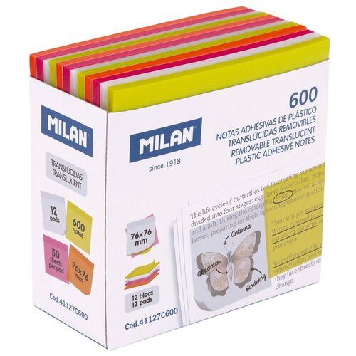 MILAN Samoljepljivi blok prozirni fluo 76 x 76 mm, 600 listova, 4 boje Cijene